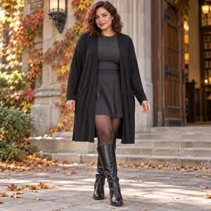 NWT Black Ribbed Duster Cardigan 1X Tahari Dark Academia